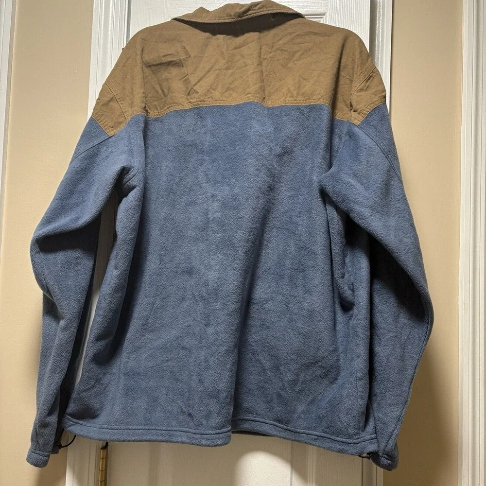 Men's XXL‎ Columbia Full Zip Jacket Tan Canvas Blue Fleece
